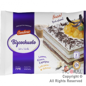 BIZCOCHUELO RECTANGULAR 3 CAPAS VAINILLA 750 GR CONDESA x 1